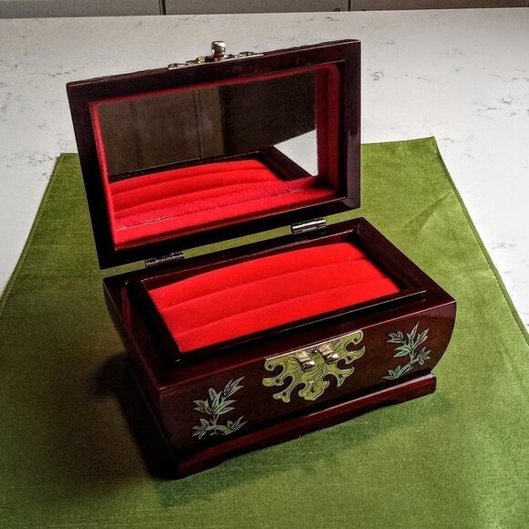 Mother of Pearl Inlay Wood Lacquer Jewelry Box - Picture 5 of 10